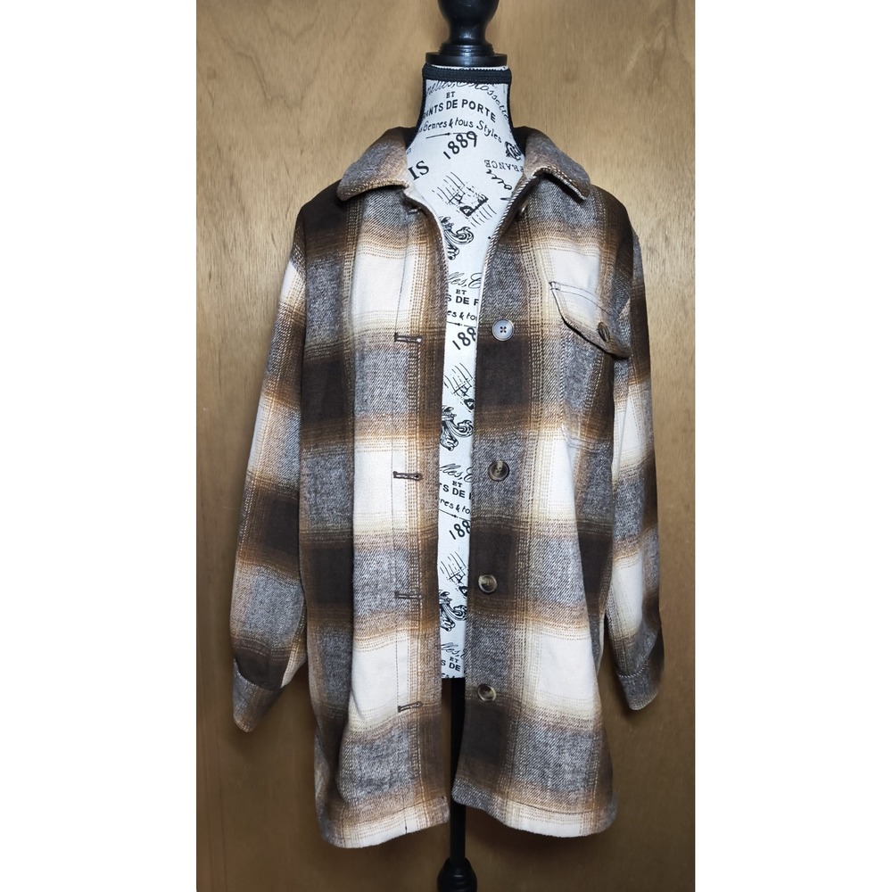 Old Navy Women's‎ S Brown Plaid Shirt Jacket Heavyweight Shacket Pockets Button